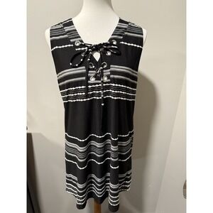 New Dotti Dahlia Striped Lace-Up Tunic Cover-Up Women's Size Medium